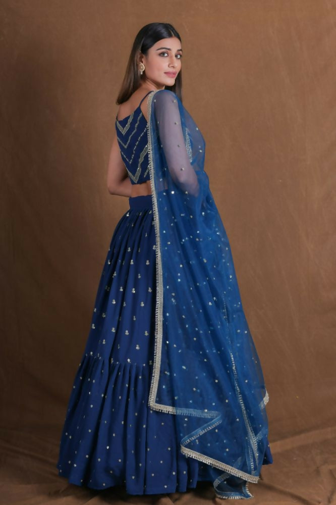 Teal Blue Georgette Sequence Work Lehenga Choli - Jihu Culture