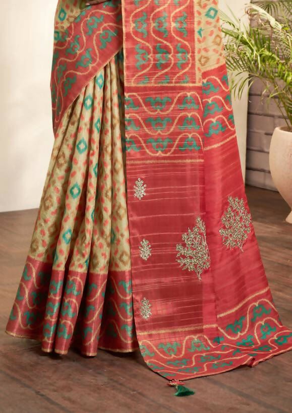 Beige Bhagalpuri Silk Woven design with Hand work butta Saree - Norita Nirvi