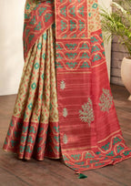Beige Bhagalpuri Silk Woven design with Hand work butta Saree - Norita Nirvi