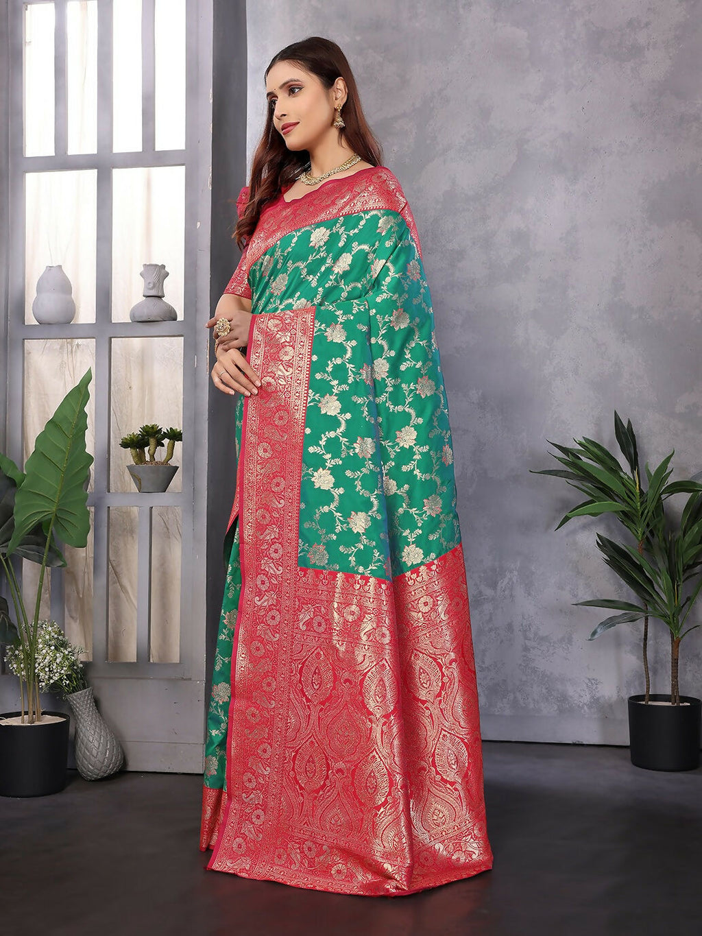 Joban Fashion Banarasi Green Woven Soft Silk Saree - Distacart