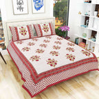 Floral Print Queen Size 90x108 Inches Jaipuri Flat Bed Sheet Bedspread with 2 Pillowcases