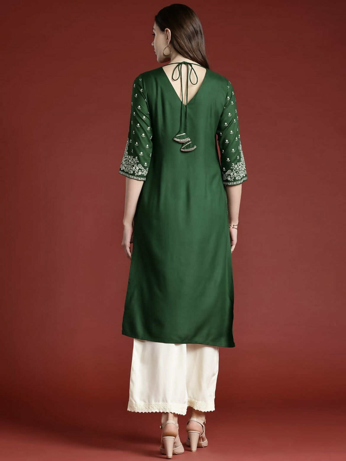 Cheera Women Stylish Hand Block Printed Cotton Blend Flared Kurta - Green