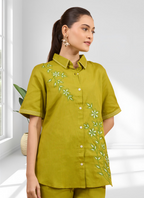 Joban Fashion Green Cotton, Linen Embroidered Readymade Cord Set - Distacart