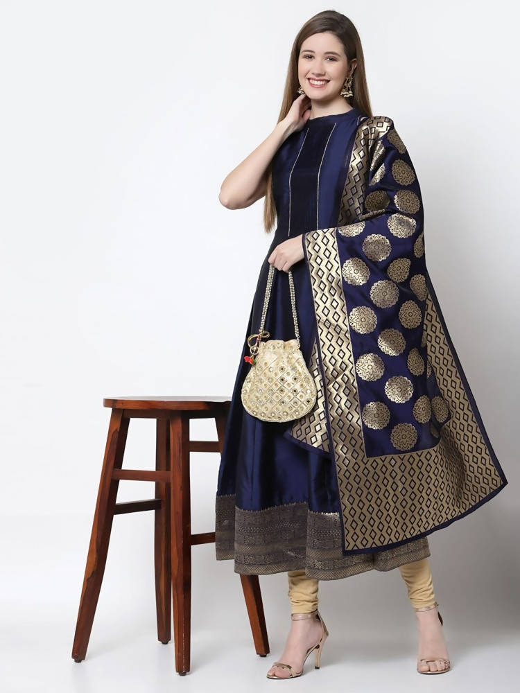 Myshka Blue Color Silk blend Solid Anarkali Gown With Dupatta