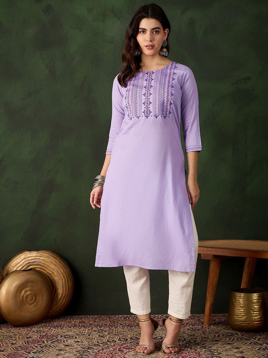 Sangria Embroidered Pure Cotton Straight Kurta