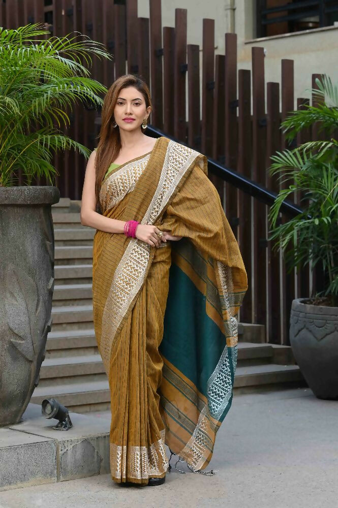 Beatitude Mustard Cotton Jacquard Border Tangail Handloom Saree