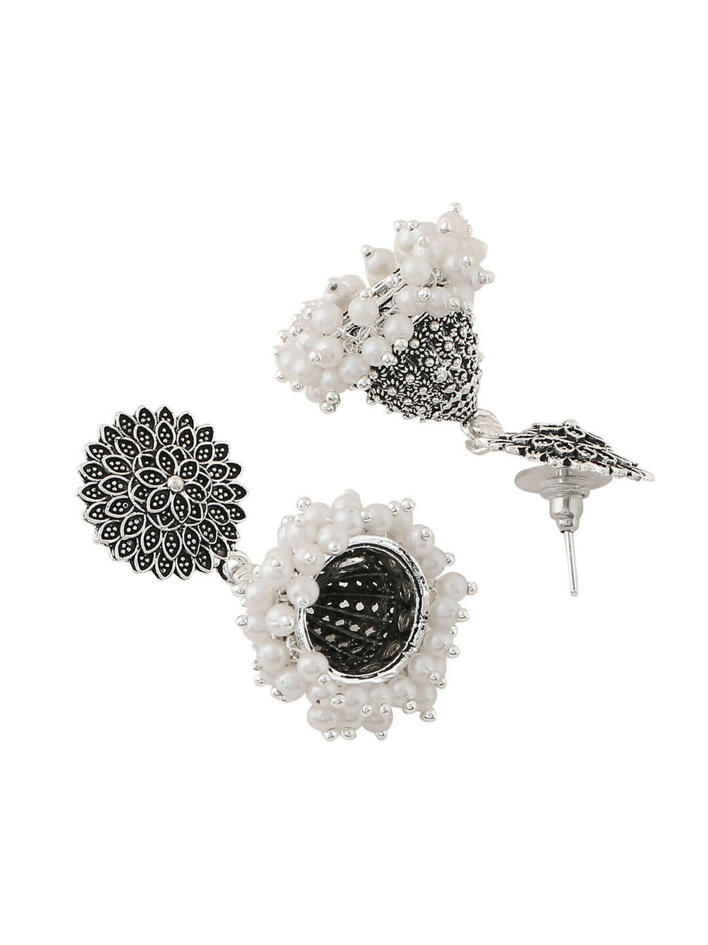 NVR Women Silver Toned Dome Shaped Jhumkas Earrings - Distacart