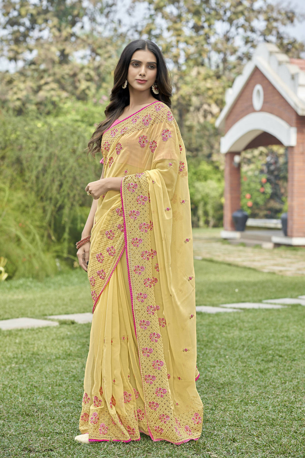Vamsee Rashmika 2.0 Yellow Georgette Silk Saree