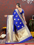 Lorenvalley Fashion Blue Soft Silk Woven Design Gold Zari Weaving Saree