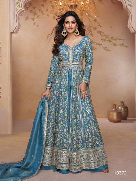 Anaita Blue Shimmer Readymade Suit with Heavy Embroidery & Sequence Work