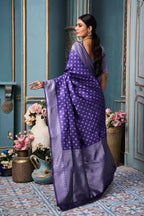 DEIANA'S Beautiful Designer Golden zari Soft Lichi Silk Saree - Purple