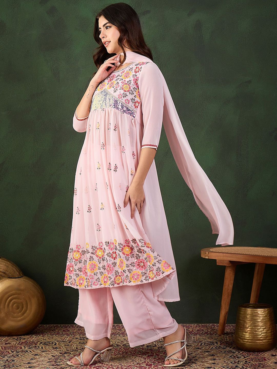 Sangria Embroidered Kurta, Palazzo With Dupatta