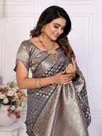 Aastha Fashion Grey Organza Silk Weaving Saree - Distacart