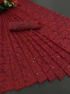 Vamika Maroon Pearls Net Saree - Distacart