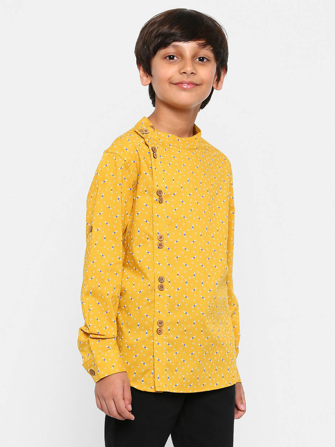Manet Ethnic Full Sleeves Candy Printed Shirt - Yellow