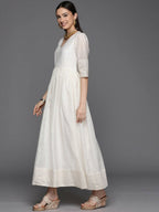 Ahalyaa Women's Off white Chanderi Gold Pasted Dress - Distacart