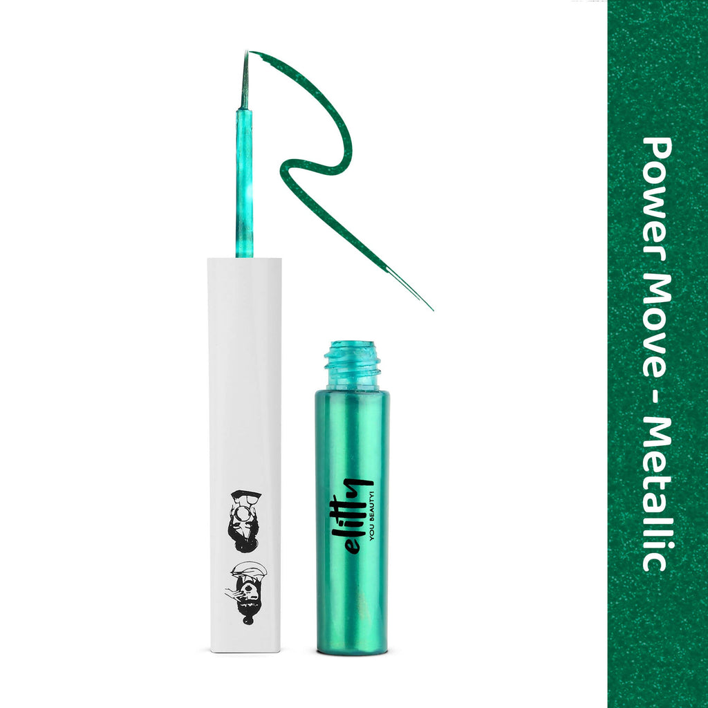Elitty Green Pop Color Metallic Finish Liquid Eyeliner - Power Move (Emerald)