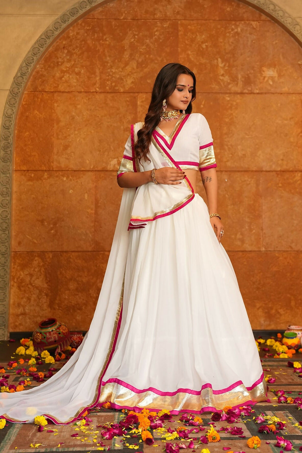 AI Fashion White Georgette Designer Navratri Wear Lehenga Choli Collection