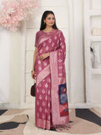 Shree Shyam Fashion Linen Cotton Pink Saree - Distacart