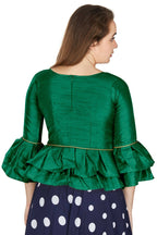 Aastha Fashion Women's Green Art Silk Bell Sleeves attire with Poly Cotton Lining Blouse