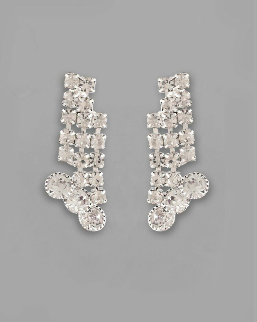 VOJ Silver Plated AD Stone Studded Necklace With Earrings Jewellery Set