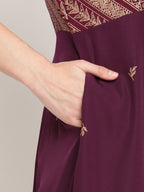 Ahalyaa Women Crepe Wine Colour Glitter Print Kurta