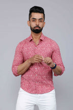 Miravan Men's Cotton Pink Floral Printed Shirt
