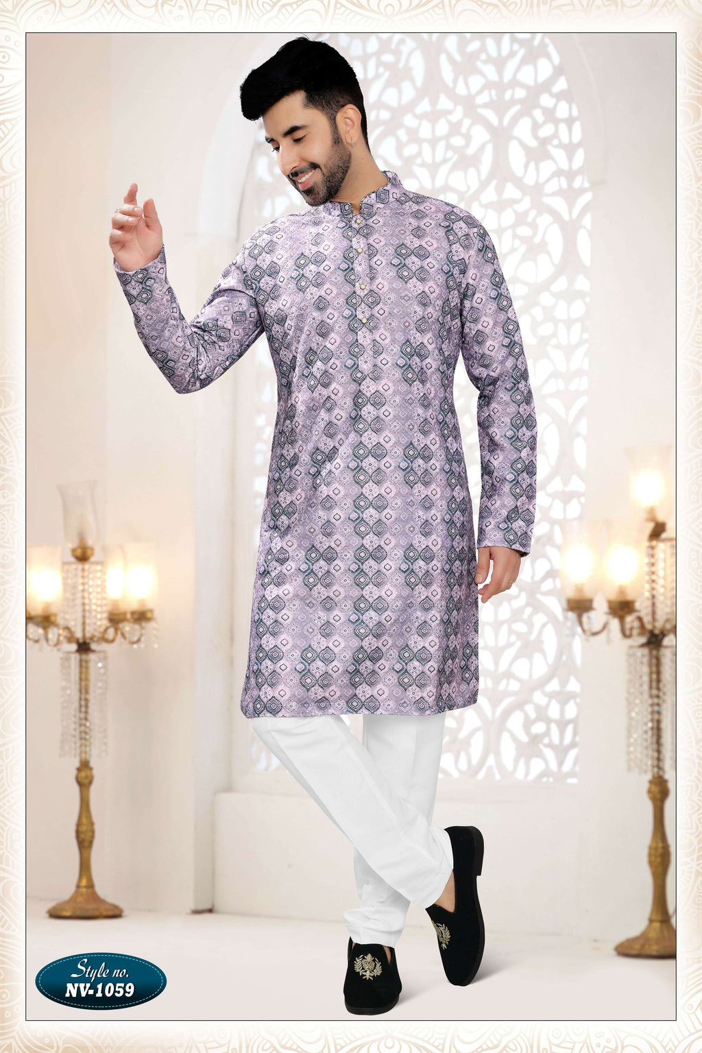 Joban Fashion Men's Purple Straight Silk Thread Embroidery All Over Kurta Set