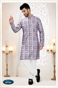 Joban Fashion Men's Purple Straight Silk Thread Embroidery All Over Kurta Set
