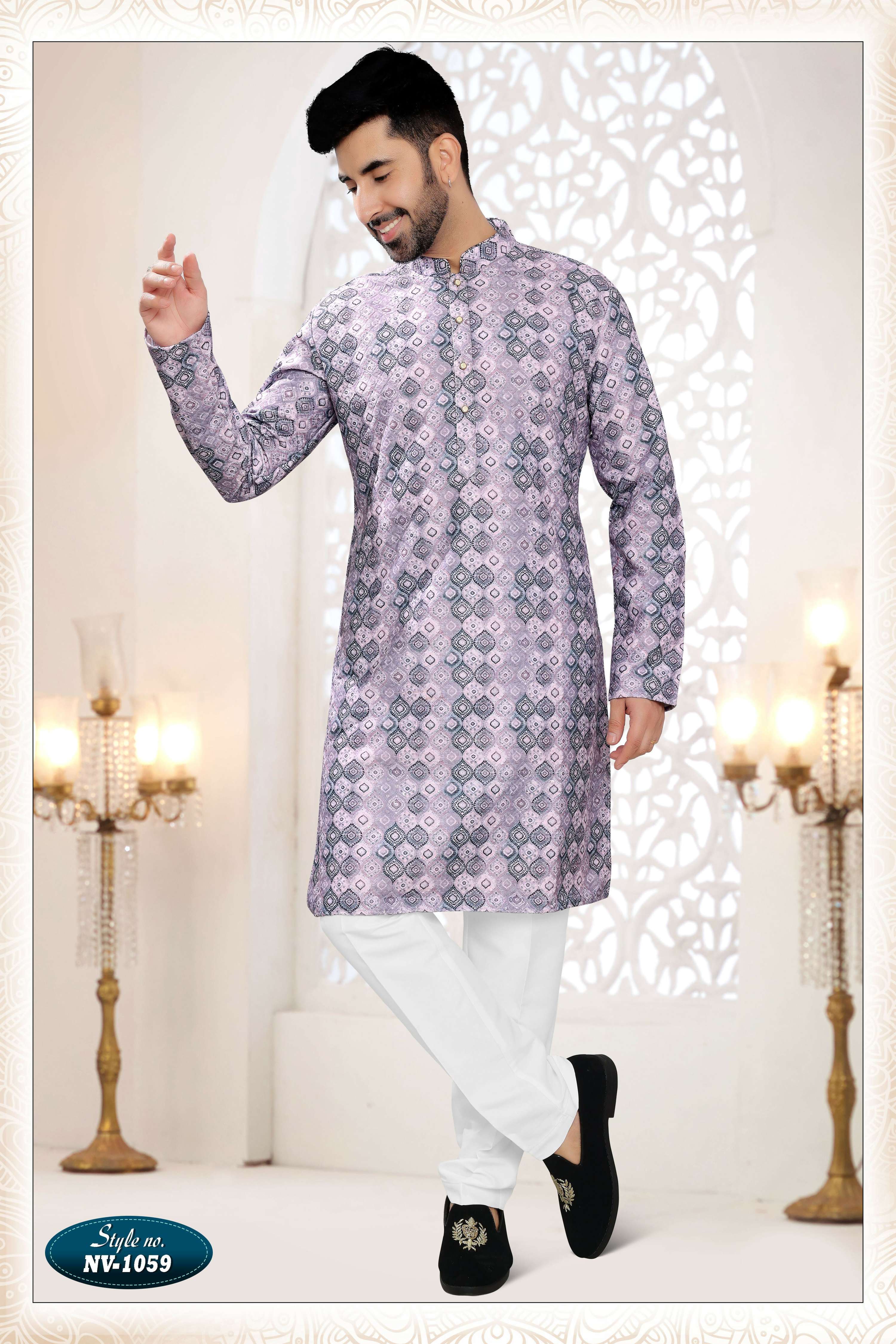 Joban Fashion Men's Purple Straight Silk Thread Embroidery All Over Kurta Set