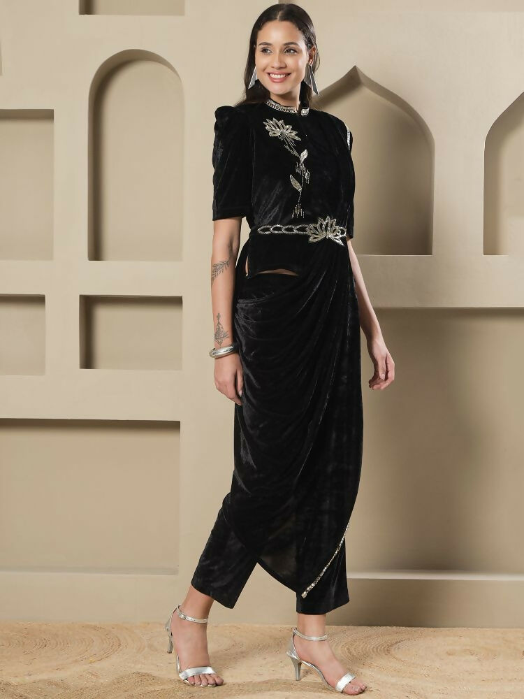 Joban Fashion Women Black Velvet Hand Embellishment Stitched Kurta Set - Distacart