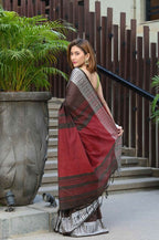 Beatitude Brown Cotton Jacquard Border Tangail Handloom Saree