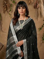 Shree Shyam Fashion Black Linen Cotton Saree - Distacart