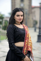Vastranavya Navaratri Collection Gotta Patti Work & Blouse With Real Mirror Work Lehenga Choli - Black