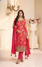 Anaita Red Chinon Stitched Suit with Multi Digital Print - Distacart