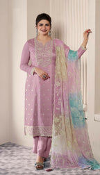 Anaita Lavender Embroidered Silk Stitched Salwar suit - Distacart