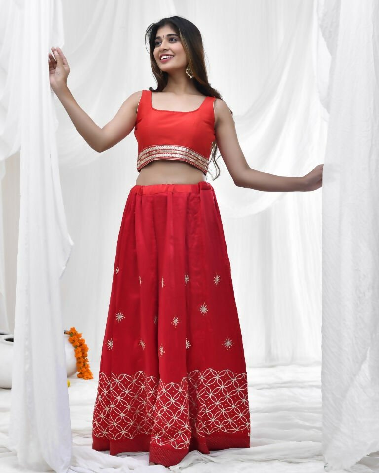 Amodini Designer Studio Red Blouse with Embellished Waistband