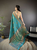 Joban Fashion Banarasi Teal Green Woven Soft Silk Saree - Distacart