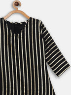 Ahalyaa Black Georgette Stripped Gold Printed Kids Kurta Pant Set For Girls