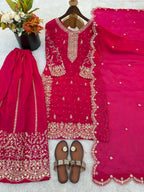 Teeya Creation Rani Color Fendy Silk Embroidery Work Wedding Wear Salwar Suit - Distacart