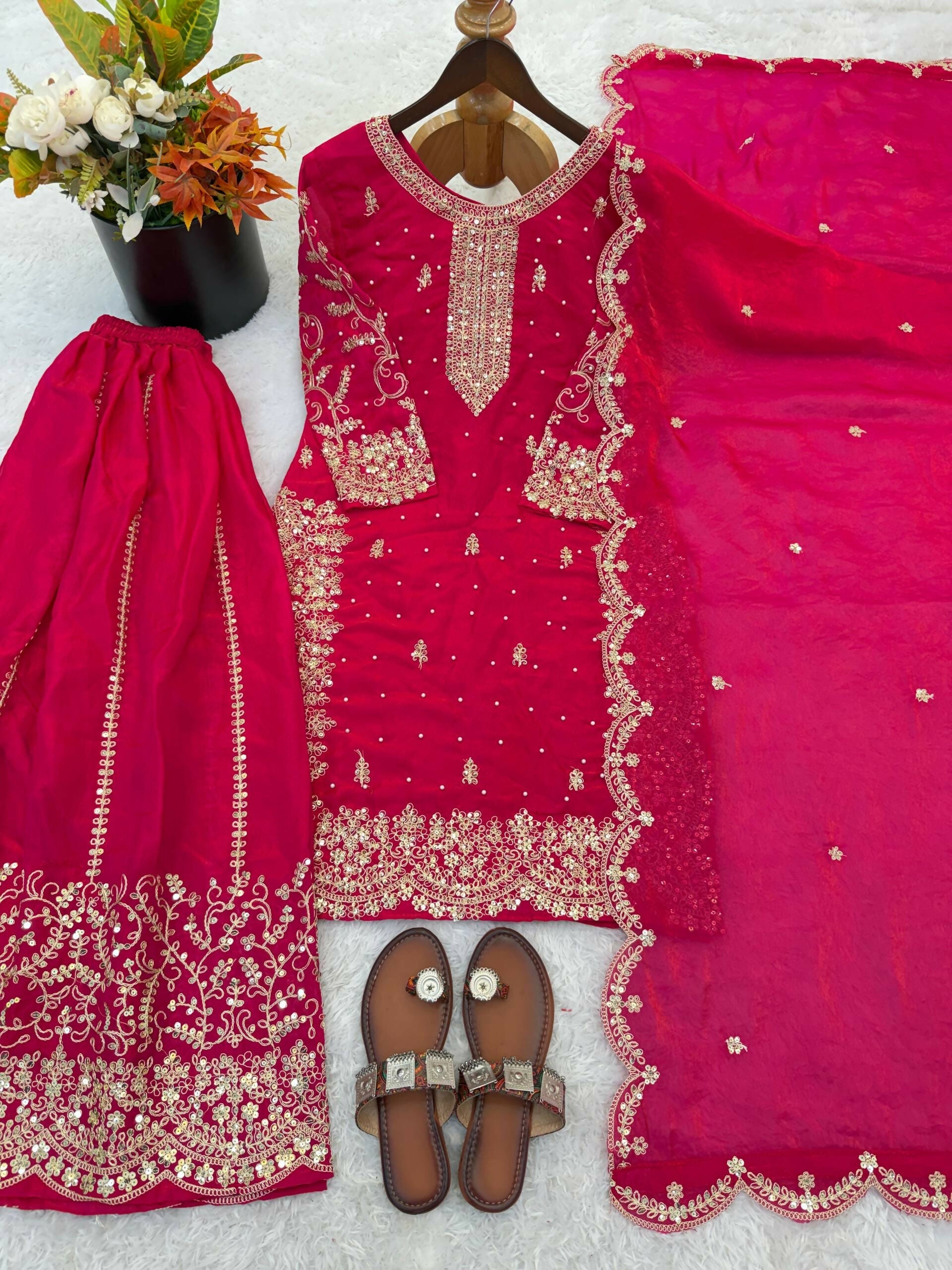 Teeya Creation Rani Color Fendy Silk Embroidery Work Wedding Wear Salwar Suit - Distacart