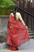 Beatitude Red Cotton Floral Jamdani Saree