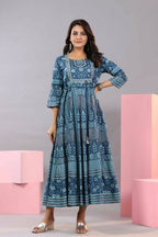 Juniper Women Blue Shantoon Floral Printed Maxi Dress - Distacart