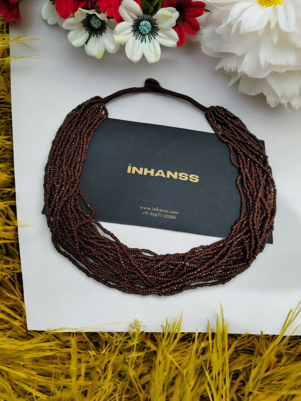 Inhanns Handmade Beaded Multilayer Necklace, 20 Layers - Coffee Brown
