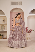 Eilara Mesmerizing Onion Pink Butterfly Net White Cotton Thread Zari Sandwich Sequence Work Lehenga Choli For Wedding