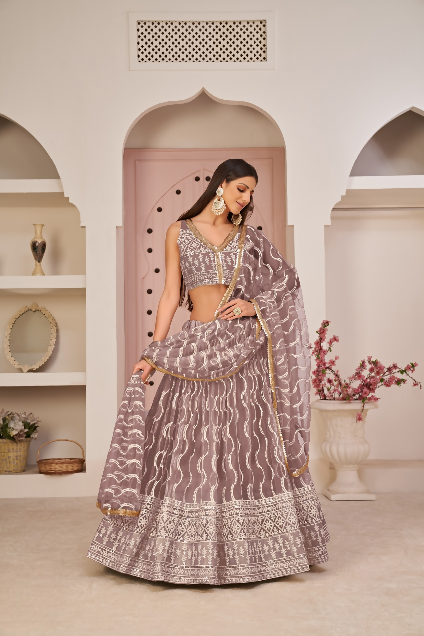 Eilara Mesmerizing Onion Pink Butterfly Net White Cotton Thread Zari Sandwich Sequence Work Lehenga Choli For Wedding