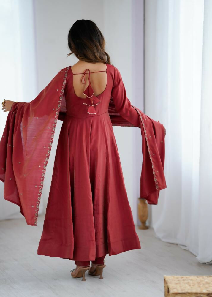 Lehenga Mart Designer Anarkali Suit With Kurta, Pant, Dupatta For Women-Maroon - Distacart