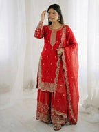 Teeya Creation Red Color Fendy Silk Embroidery Work Wedding Wear Salwar Suit - Distacart