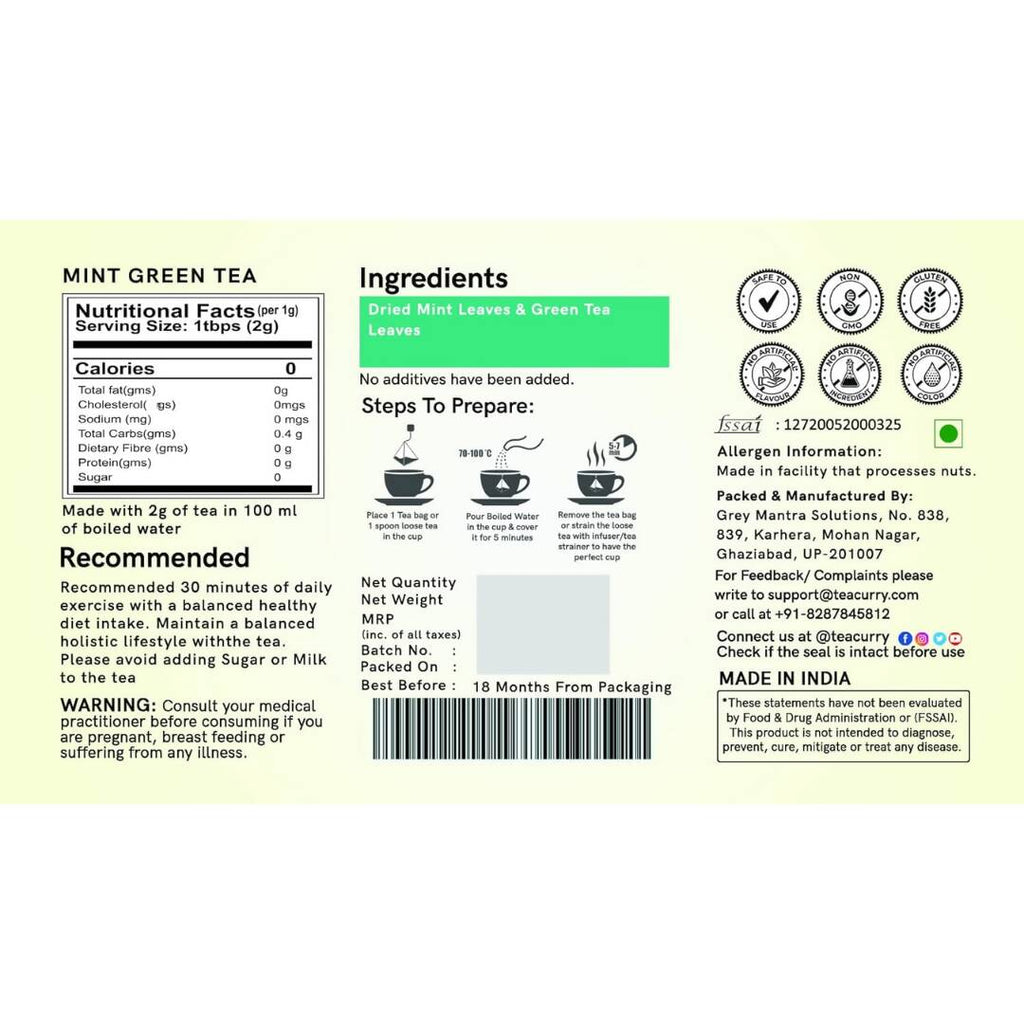 Teacurry Mint Green Tea Bags - Distacart