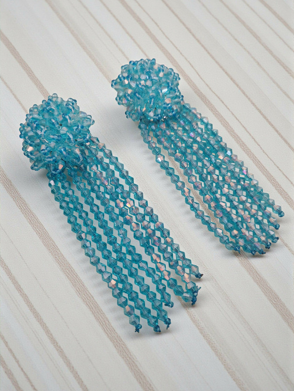 Inhanns Handmade Crystal Waterfall Earrings - Long - Sky Blue - Distacart